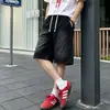 Shorts Jeans Vintage Lavado Versátil para Homens, Corte Reto Largo Solto Casual com Cordão Comprimento Médio