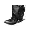 Botas western plissadas com design de nicho de 5cm, novo estilo outono 2026, bico fino, salto grosso, botas curtas estilo garota ousada, botas de motociclista