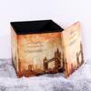 Nuevo Taburete de Almacenamiento Vintage Estampado Recubierto de Película Caja de Almacenamiento Taburete de Almacenamiento Plegable Multifuncional con Tapa Taburete para Cambiarse los Zapatos