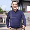 Camisa de manga larga fina con solapa para papá, para hombres de mediana edad y mayores, con bolsillos reales, talla grande, camisa básica de primavera y otoño, polo para hombre
