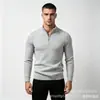 Suéter de punto para hombre, estilo europeo y americano, media cremallera, cuello alto, color liso, manga larga, corte ajustado, para exportación y ventas transfronterizas