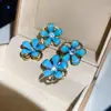 Brincos de Flor com Esmalte Gotejado Retro 2026 Novos Brincos de Flor de Esmalte Azul de Alto Padrão Ornamentos de Orelha Estilo Corte de Luxo Leve para Mulheres