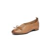 Sapatos Baixos Super Macios de Couro Bovino Lavado de Primeira Camada com Laço Estilo Vovó 2025 Outono Planos Bico Redondo Couro Genuíno Meio Cano Solado Macio para Mulheres