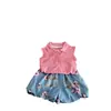 Conjunto de Dopamina para Niñas de Verano: Conjunto de Dos Piezas para Niñas: Chaleco con Cuello y Shorts tipo Bud de Imitación Denim