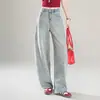 Jeans estiloso e moderno de perna curva para mulheres, nova coleção outono 2026, cintura alta, modelador, perna reta, calça versátil de perna larga