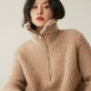 Suéter Pulóver Holgado Nuevo con Media Cremallera y Solapa Grande para Mujer Otoño e Invierno Grueso Hilo Bucle Perezoso Top de Suéter