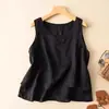 274 # Top sin mangas casual artístico holgado para talla grande con un diseño minimalista vintage, con corte corto al frente y largo atrás, hecho de algodón y lino con tirantes finos