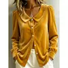 Camisa de terciopelo para otoño e invierno con botones, manga larga, nuevo top de estilo francés con cuello camisero, sitio independiente de Amazon transfronterizo europeo y americano 2026