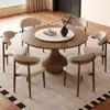 Mesa de Jantar Redonda de Madeira Maciça Estilo Medieval Retrô com Mesa Giratória de Ardósia Combinação Simples para Casa Apartamento Pequeno Mesa Redonda de Freixo e Cadeiras