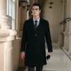 Casaco de lã 100% outono e inverno para homens, ombro caído, gola de alfaiataria, comprimento médio, casaco de cashmere de lã dupla face, jaqueta de lã