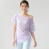 Top Transparente de Malla para Fitness, de un Hombro, con Cordón Lateral, Manga Corta Holgada, para Yoga, Pilates, Entrenamiento