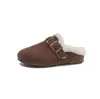 Pantuflas Medias de Felpa Estilo Coreano Casual para Niñas Calzado de Exterior 2026 Invierno Nuevo Suela Suave Zapatos tipo Birkenstock con Felpa para Niños