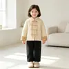 Jaqueta de algodão estilo chinês para meninas, novo casaco acolchoado estilo chinês de outono/inverno, forrado com fleece e espessado, para meninas, crianças pequenas e médias, roupas de casa infantis