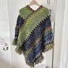 Xale Poncho Estilo Étnico Outono e Primavera Suéter de Tricô Cachecol de Franjas de Mohair Casaco Longo Feminino Quente