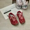 Zapatillas Lindas Retro de Lunares para Niñas Xshx con Velcro, Otoño e Invierno Rojo y Plateado, Dulces y Casuales