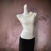 Linda blusa feminina com gola alta e estampa de flores tridimensionais, sem mangas, slim fit, elegante, ombro de fora