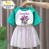 Camiseta y Conjunto de Falda Tutú de Chicas del Grupo Kpop Demon Hunters Demon Hunting Faldas de Malla de Manga Corta para Niñas