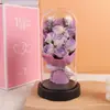 Cúpula de Cristal con Flor de Rosa y Luz, Flor de Jabón, Flor Preservada, Regalo Transfronterizo para el Día de San Valentín