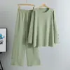 Traje de Suéter de Punto de Color Sólido de Gran Tamaño con Abertura Transfronterizo para Mujer Otoño Nuevo Conjunto Casual de Moda Suelto Europeo y Americano de Dos Piezas