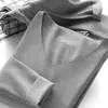 Traje de ropa interior térmica ultra delgada con cuello en V sin costuras y forro polar para pareja Otoño e Invierno traje para hombres y mujeres