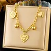 Collar Pulsera Set de Mujer Acero Inoxidable Chapado en Oro Cadena Colgante Corazón Sol Retro Simple Transfronterizo Europeo y Americano