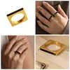 Anillo Geométrico Cuadrado de Acero Inoxidable con Diseño de Goteo de Aceite, Chapado en Oro de 18 Quilates, Moda Europea y Americana de Tendencia, Lujo Ligero, Estilo Único, Anillo para el Dedo Índice