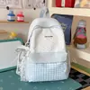 Mochila fofa estilo Newins com estampa xadrez de bolinhas para meninas, alunos do ensino fundamental e médio, mochila escolar, leve, grande capacidade, mochila de viagem