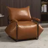 Sofá Nórdico Perezoso Cuero con Cera Aceite Retro Individual Sala de Estar Tatami Balcón Apartamento Pequeño Sillón Silla de Sofá de Hierro Forjado