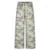 Calças casuais camufladas para homens, calças de moletom largas e estilosas estilo americano com cordão e cintura elástica, calças esportivas versáteis