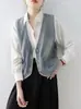 Colete Feminino 2026 Nova Moda Primavera/Verão Estiloso Azul Decote V com Acabamento de Pérolas para Usar em Camadas com Colete Jeans