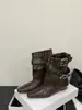 Botas de tacón alto de punta con hebilla de remache estilo francés para mujer, color negro, con aumento interno de altura, botas de moda con plataforma estilo punk