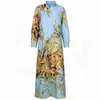 FD2488 Vestido camisa cárdigan con estampado retro estilo francés europeo y americano, vestido maxi bohemio de manga larga