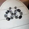 Aretes de aguja plateada con diamantes, diseño de flor ovalada de resina y gota de agua, estilo retro vintage, aretes versátiles