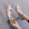 Zapatos de Otoño para Mujer 2023 Nueva Llegada Tacones Altos con Hebilla de una Línea Stiletto Versátiles Punta Afilada Boca Baja Zapatos de una Sola Capa Zapatos de Tacón Medio de Hada para Mujer