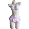 Lencería Sexy, Lindo y Sexy Traje de Baño a Cuadros Rosa y Azul, Estilo Pura Pasión Bikini de Chica Caliente Traje de Baño Cosplay de Sirvienta 8305