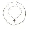 Collar apilado con colgante de Cruz Dorada Europea y Americana Cadena Larga Moderna Elegante Cadena para Clavícula Hip-Hop Punk Retro