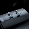 Pendientes de Cruz con Circonita Azul Transfronterizos para Hombres, Tachuelas Simples y Versátiles para Mujeres, Joyería para Orejas con Diseño de Nicho Barroco