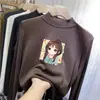Camiseta Interior Térmica de Doble Cara con Cuello Medio Alto de Manga Larga, Gruesa, para Niñas Mayores, Cálida, Moderna, Otoño e Invierno
