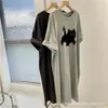 Verão Feminino Garota Cheinha Plus Size Casual Roupa Externa Fina Manga Curta Estampada Vestido Preguiçoso Comprimento Médio Solto Emagrecimento Tendência Quadril