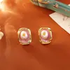 Brincos de Pérola de Água Doce Naturais Estilo Monet Garden, Estilo Vintage, Brincos de Moda de Alto Padrão Estilo Gotejamento de Óleo Ins