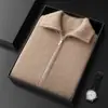 Colete Jacket Masculino 100% Caxemira Pura com Zíper na Gola para Negócios, Jovens e Meia-Idade, Cor Lisa, Tricô, Segunda Pele, Suéter de Caxemira Sem Mangas