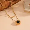Collar Cruzado Nuevo Versátil de Acero de Titanio Elegante Versátil con Colgante Redondo de Piedra de Color para Mujer Collar de Acero Inoxidable de Doble Capa Tachonado de Perlas