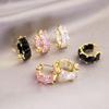 Pendientes con diseño de nicho, pequeños y exquisitos, con hebilla de circonitas geométricas, chapados en oro auténtico, para mujer.