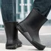 Botas de lluvia cortas para hombre, impermeables, con puños elásticos, forradas de polar, botas de trabajo duraderas, botas de agua antideslizantes para exteriores, botas de pesca