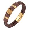 Pulsera Europea y Americana de Acero de Titanio para Parejas, Pulsera Punk de Cuero Genuino Tejido de Doble Capa para Hombre, Tejido Hecho a Mano
