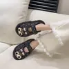 Pantuflas de invierno con lunares y suela gruesa para mujer, pantuflas de casa forradas de vellón, cálidas, esponjosas, estilo coreano 2026 dibujos animados