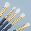 Conjunto de Pincéis Azuis para Olhos Mais Vendido no Comércio Exterior, Lã Sintética, Conjunto Portátil de 5 Peças de Pincéis para Maquiagem de Sombras, Ferramentas de Beleza Atacado