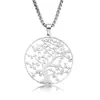 Collar con Colgante Redondo de Acero Inoxidable Hueco Árbol de la Vida, Transfronterizo Europeo y Americano, Tendencia para Hombres y Mujeres, Joyería Personalizada