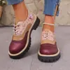 Zapatos Brogue con Tacón Grueso de Encaje Floral con Cordones Talla Grande para Mujer 2025 Combinación de Colores Otoño Punta Redonda Mocasines Zapatos de Caña Baja Exportación 43