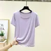 Camiseta de verano fina de color liso con cuello redondo y manga corta, hecha de tela modal, top casual y simple, nueva prenda interior holgada para mujer